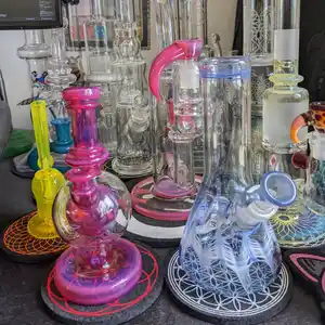 A nice array of clean glass bongs